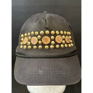 Vintage KC Black Snapback Hat Gold Studded US Penny Coin Customized Mens OSFM